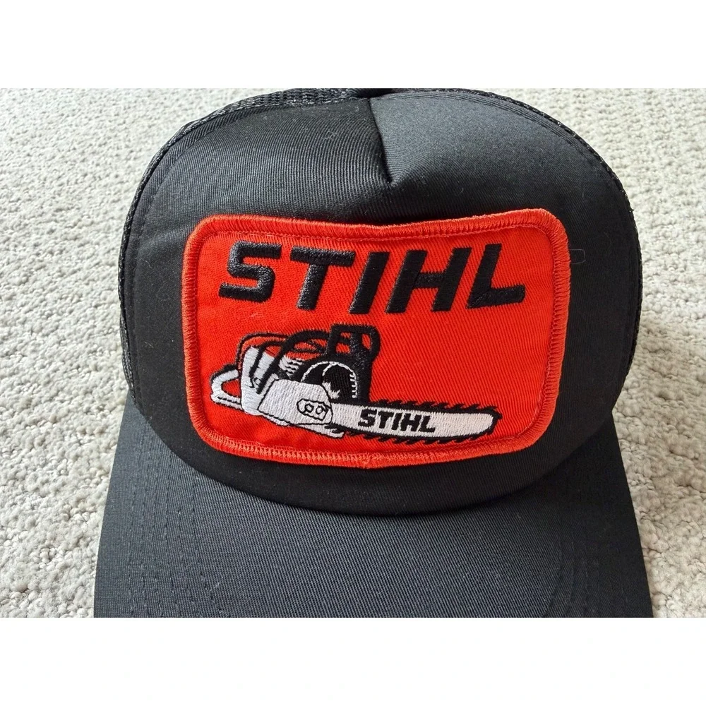 Stihl Men's Black Trucker Hat One Size Adjustable Snap Mesh Back
